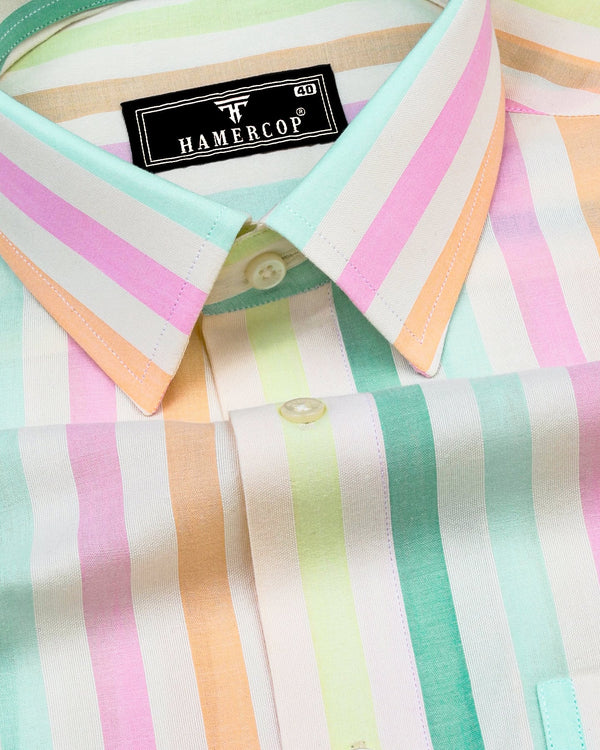 Prism Cream Multicolor Seersucker Candy Stripe Cotton Shirt