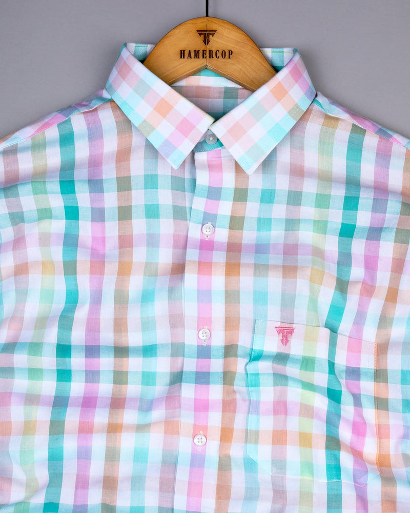 Rainbow Multicolored Seersucker Check Cotton Shirt