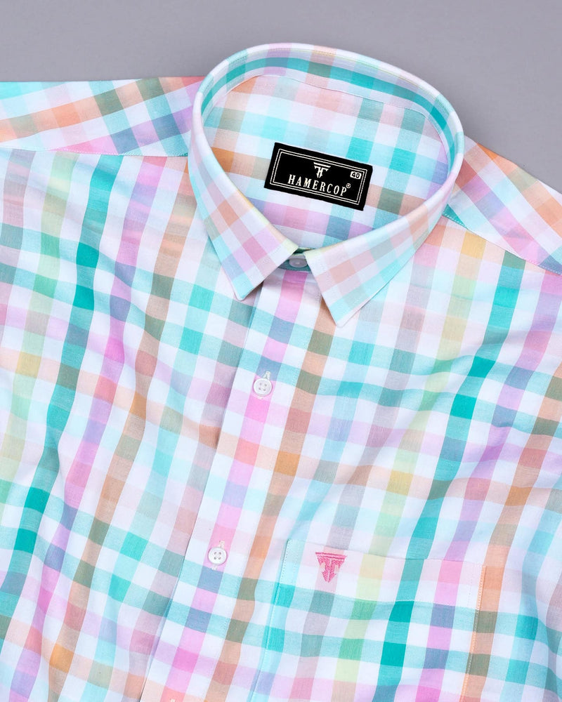 Rainbow Multicolored Seersucker Check Cotton Shirt