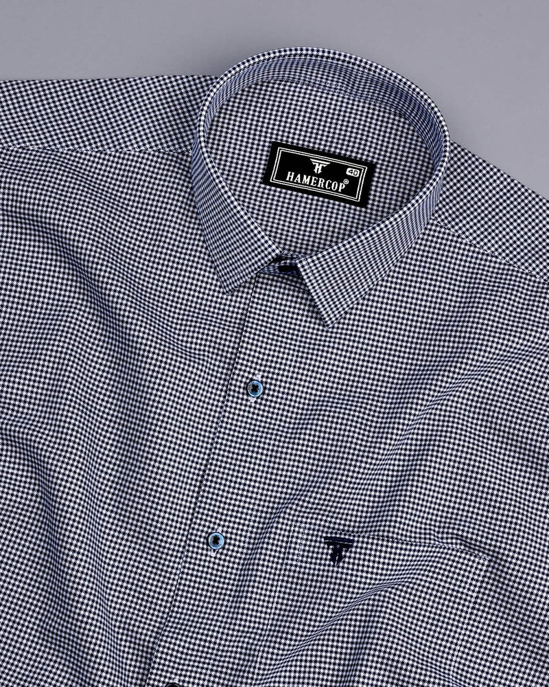 Lucifer NavyBlue With White Small Check Oxford Cotton Shirt