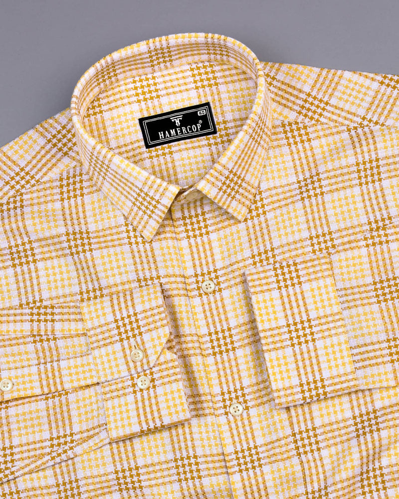 Amozoc Cream Houndstooth Amsler Dobby Cotton Shirt