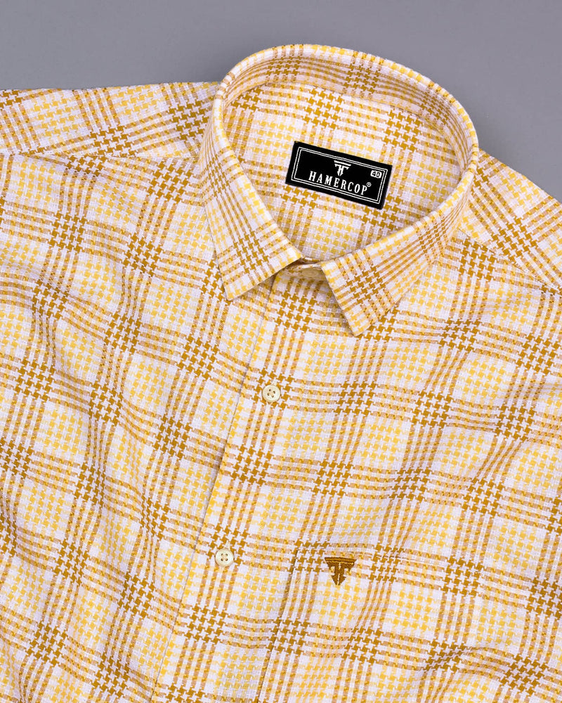 Amozoc Cream Houndstooth Amsler Dobby Cotton Shirt