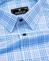 Amozoc Blue Houndstooth Amsler Dobby Cotton Shirt