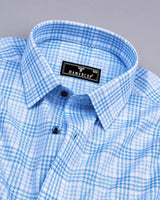 Amozoc Blue Houndstooth Amsler Dobby Cotton Shirt