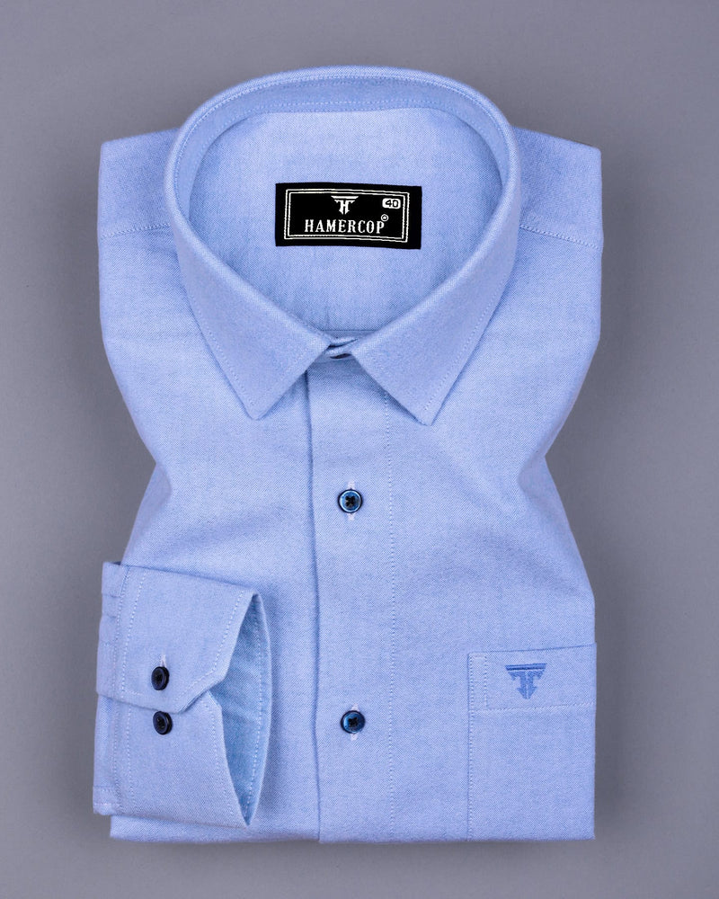 SkyBlue Plaid Flannel Solid Heavy Cotton Shirt