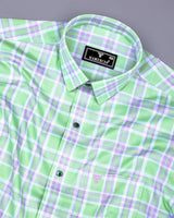 Pistachio Green With Purple Twill Check Premium Cotton Shirt