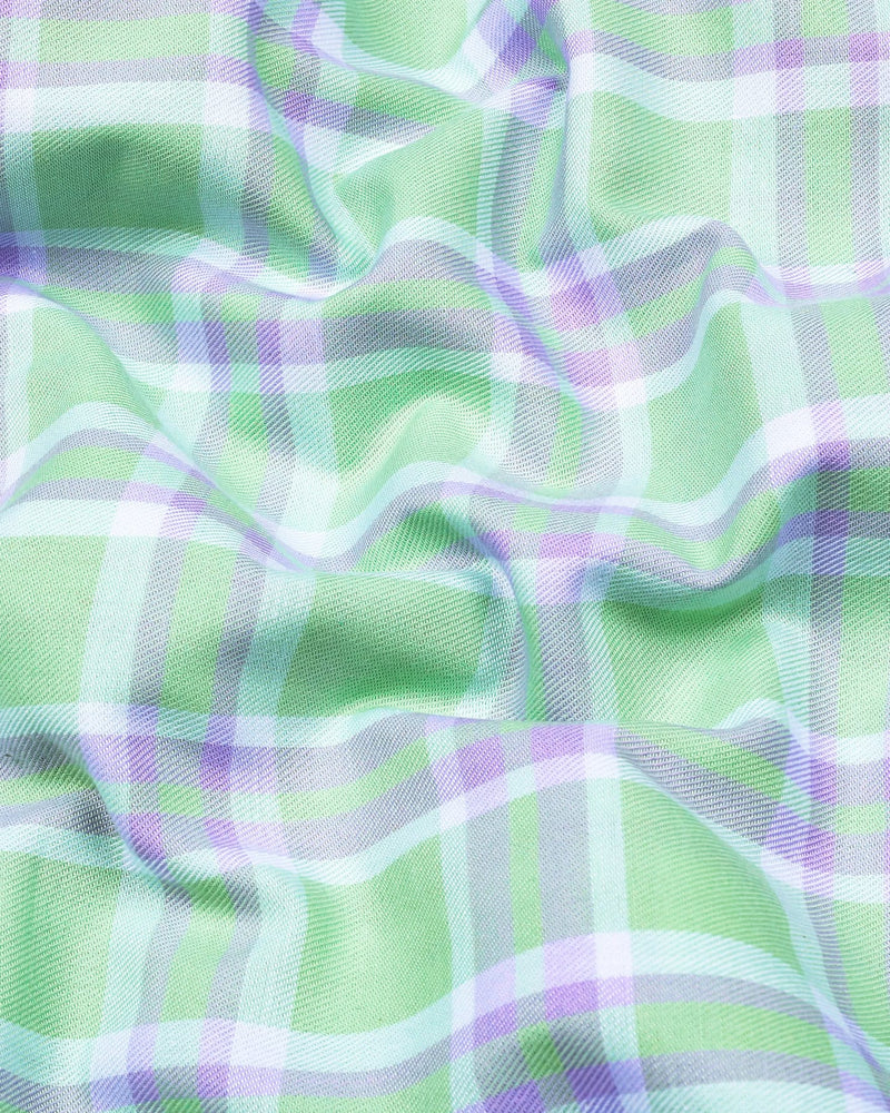 Pistachio Green With Purple Twill Check Premium Cotton Shirt