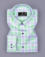 Pistachio Green With Purple Twill Check Premium Cotton Shirt