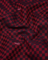 Brick Red With Black Jacquard Check Cotton Shirt