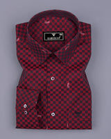 Brick Red With Black Jacquard Check Cotton Shirt