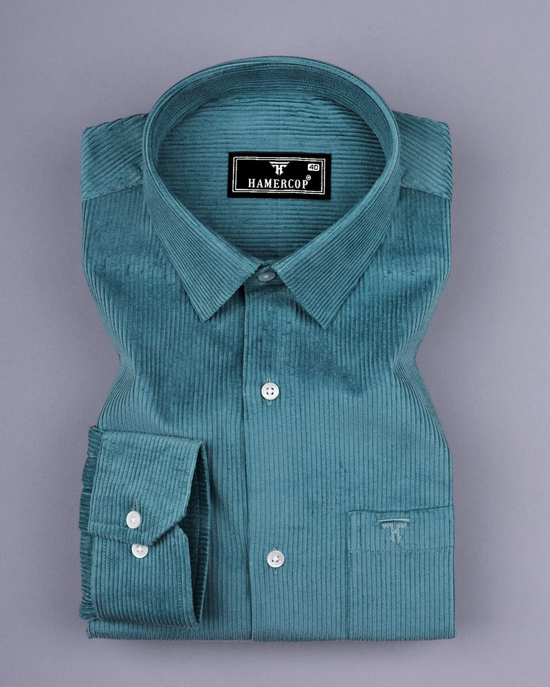 Teal Blue Corduroy Premium Cotton Solid Shirt