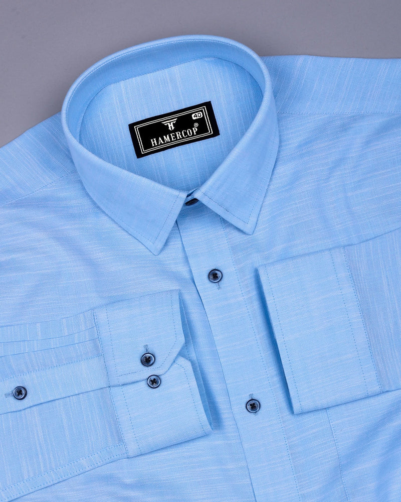 Palace Blue Solid Linen Cotton Formal Shirt