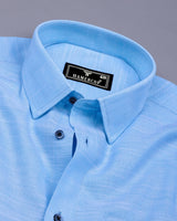 Palace Blue Solid Linen Cotton Formal Shirt