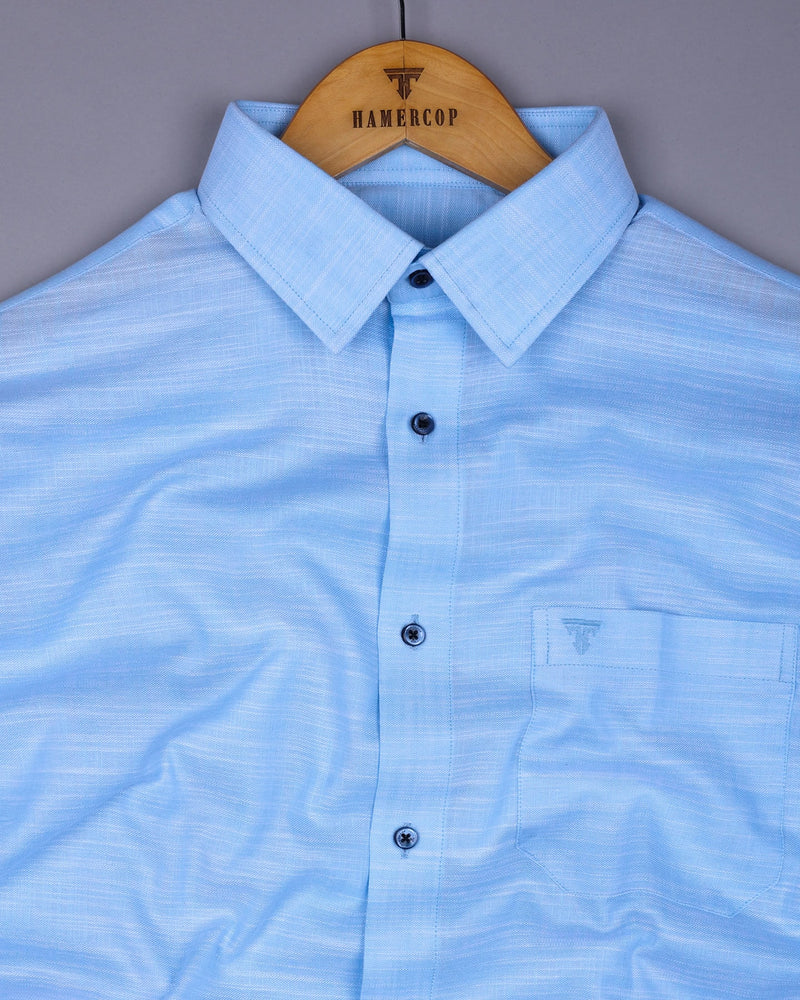 Palace Blue Solid Linen Cotton Formal Shirt