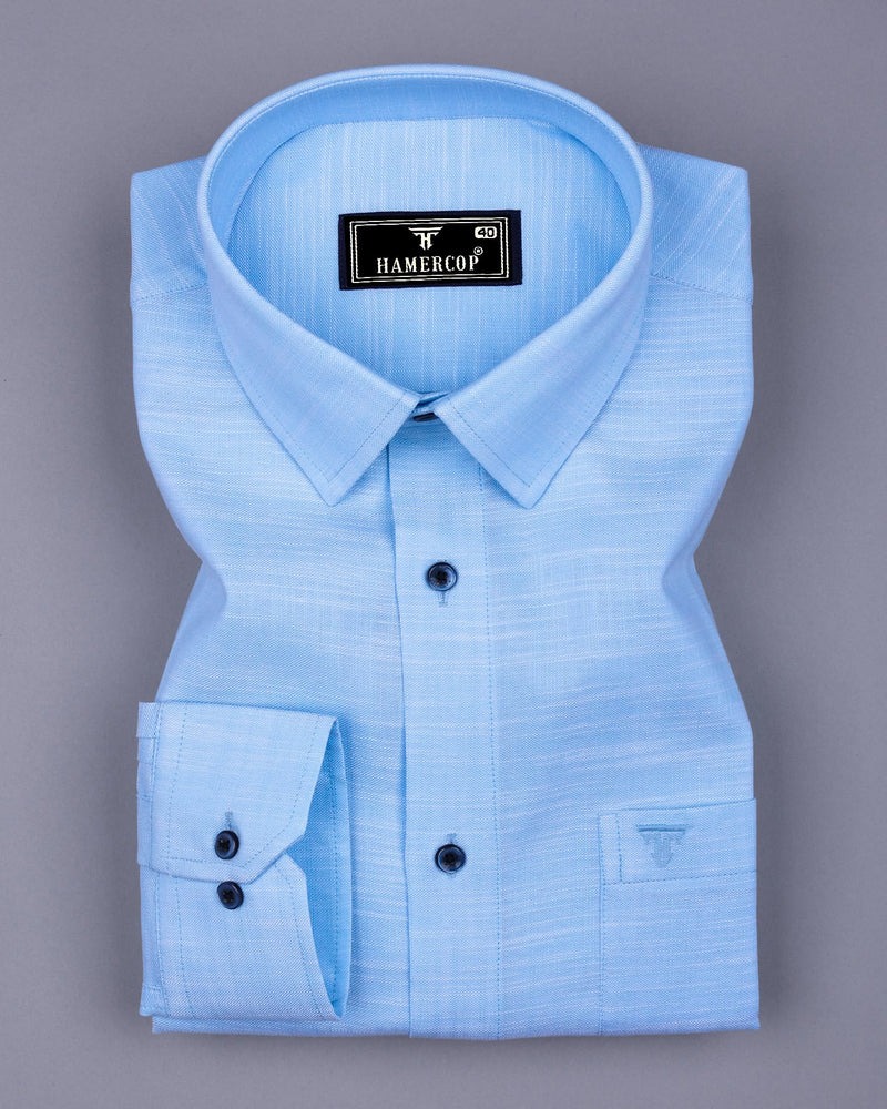 Palace Blue Solid Linen Cotton Formal Shirt