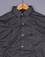 Licorice Black With White Dobby Textured Cotton Shirt