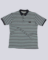 Black With Green Multicolor Striped Supersoft Smart Polo T-Shirt