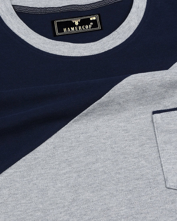 NavyBlue With Gray Pique Pima Designer T-Shirt