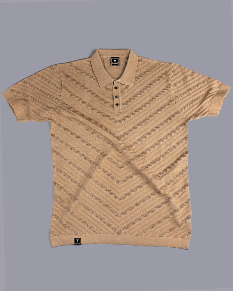 Ferrara Khaki Cream Knitted Cotton Polo T-Shirt