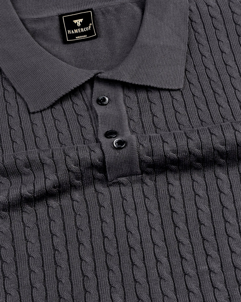 Potenza Stone Gray Knitted Cotton Polo T-Shirt