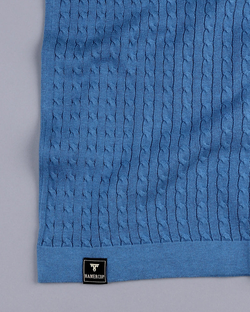 Potenza Steel Blue Knitted Cotton Polo T-Shirt