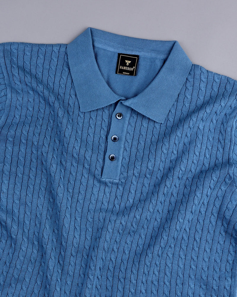 Potenza Steel Blue Knitted Cotton Polo T-Shirt