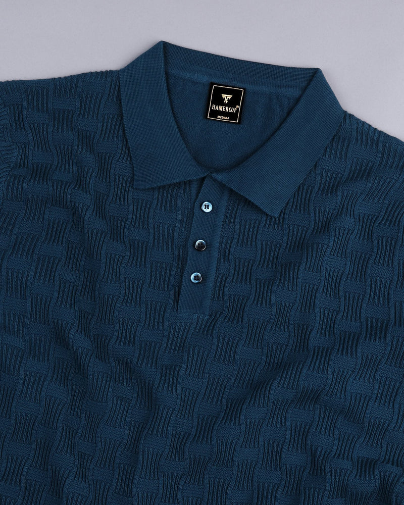 Resco Blue Knitted Cotton Polo T-Shirt