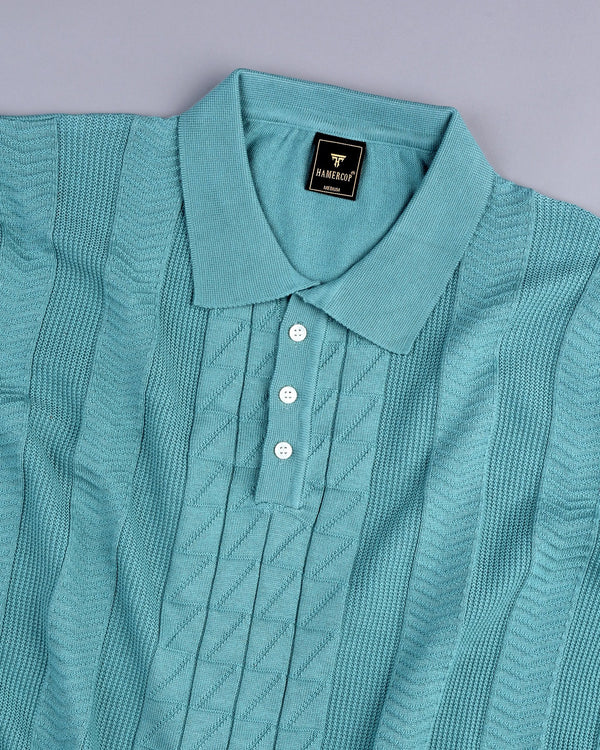 Wonder Teal Green Knitted Cotton Polo T-Shirt