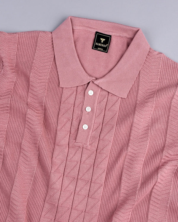 Wonder Onion Pink Knitted Cotton Polo T-Shirt