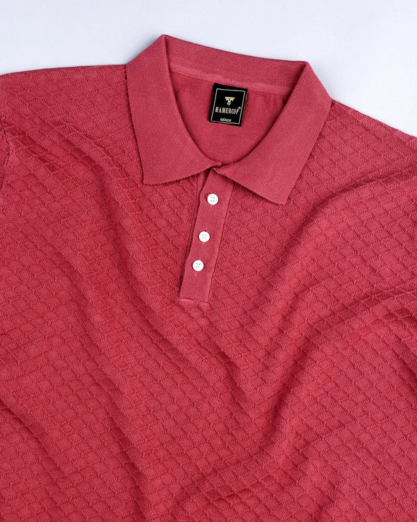 Merine Carrot Red Knitted Cotton Polo T-Shirt