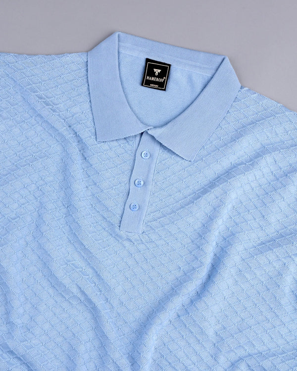 Merine SkyBlue Knitted Cotton Polo T-Shirt