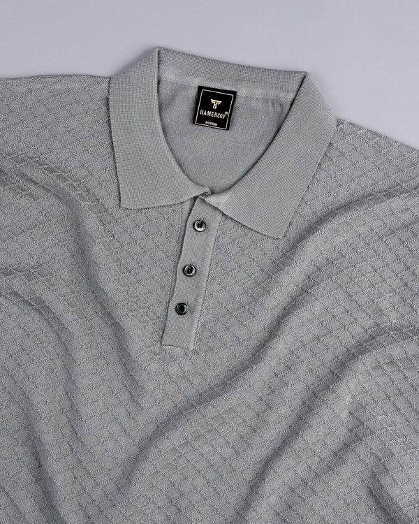 Merine Steel Gray Knitted Cotton Polo T-Shirt