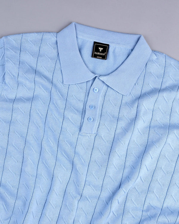 Basco SkyBlue Knitted Cotton Polo T-Shirt