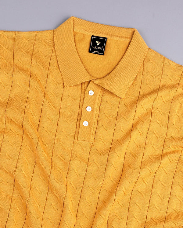 Basco Turmeric Yellow Knitted Cotton Polo T-Shirt