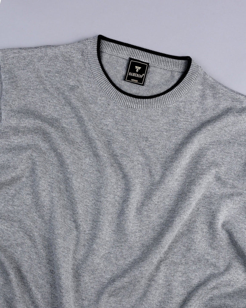 Thunder Gray Melange Knitted Cotton T-Shirt