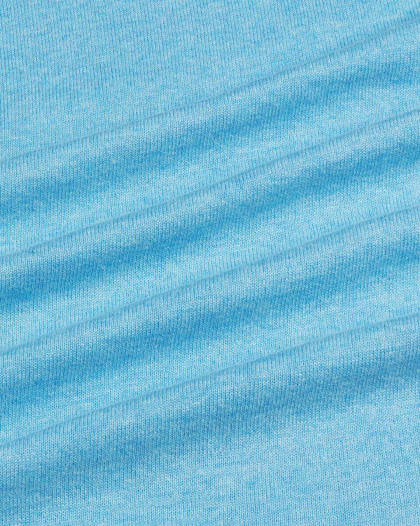 Thunder Aqua Blue Melange Knitted Cotton T-Shirt