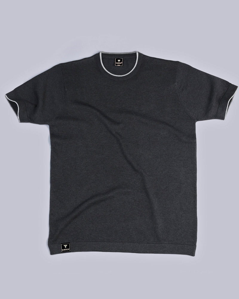 Thunder Charcoal Black Melange Knitted Cotton T-Shirt