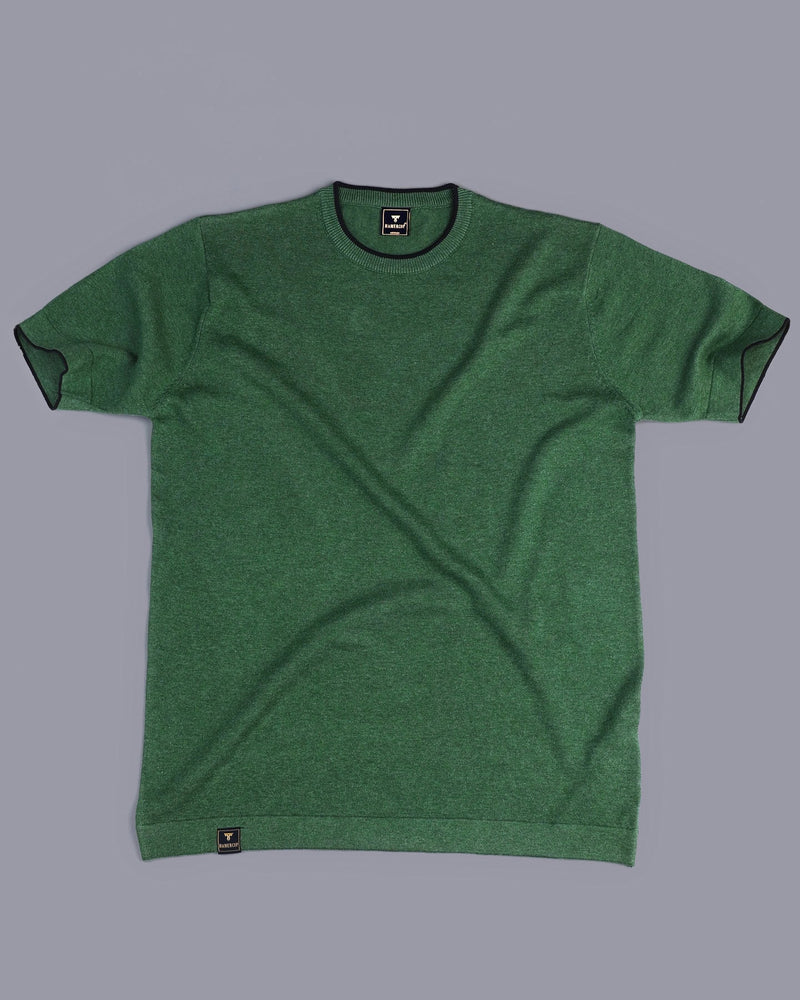 Thunder Hunter Green Melange Knitted Cotton T-Shirt