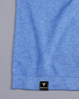 Vibrant SkyBlue Melange Knitted Cotton Full Sleeves T-Shirt