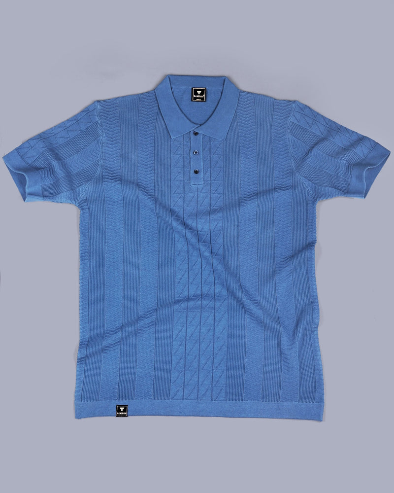 Wonder Steel Blue Knitted Cotton Polo T-Shirt