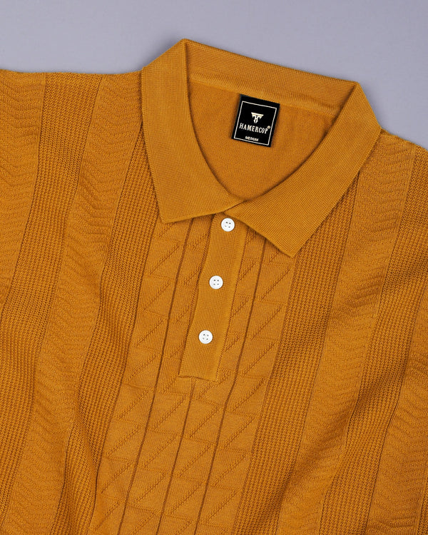 Wonder Goldenrod Yellow Knitted Cotton Polo T-Shirt