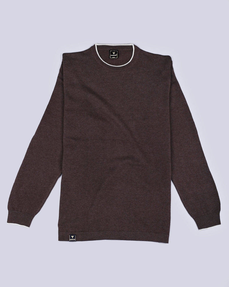 Vibrant Chocolate Brown Melange Knitted Cotton Full Sleeves T-Shirt