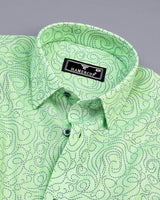 Green Swirl With Blue Printed Amsler Linen Cotton Shirt