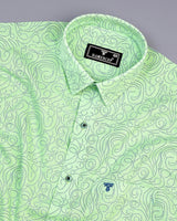 Green Swirl With Blue Printed Amsler Linen Cotton Shirt