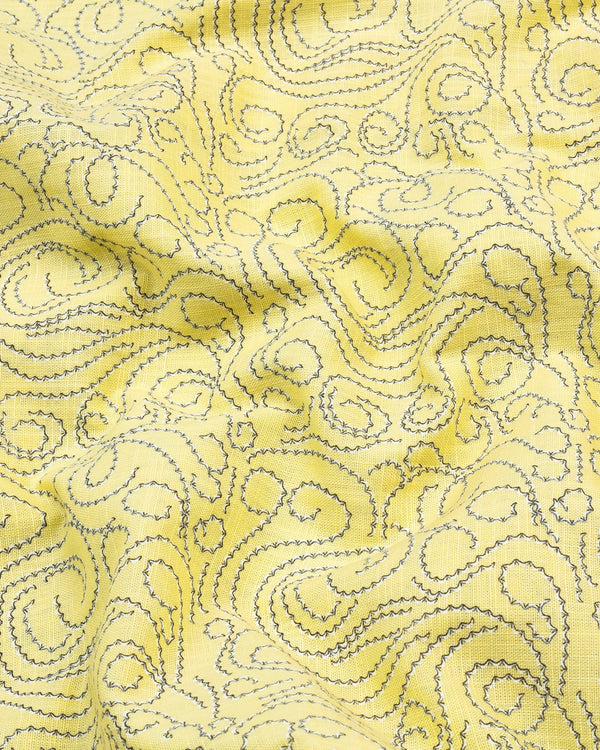 Yellow Swirl With Blue Printed Amsler Linen Cotton Shirt