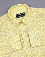 Yellow Swirl With Blue Printed Amsler Linen Cotton Shirt