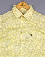 Yellow Swirl With Blue Printed Amsler Linen Cotton Shirt