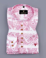 Pink Paisley Printed With White Linen Shirt Style Kurta