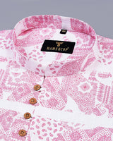 Pink Paisley Printed With White Linen Shirt Style Kurta