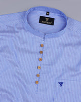 Toledo Blue And White Vertical Stripe Cotton Shirt Style Kurta